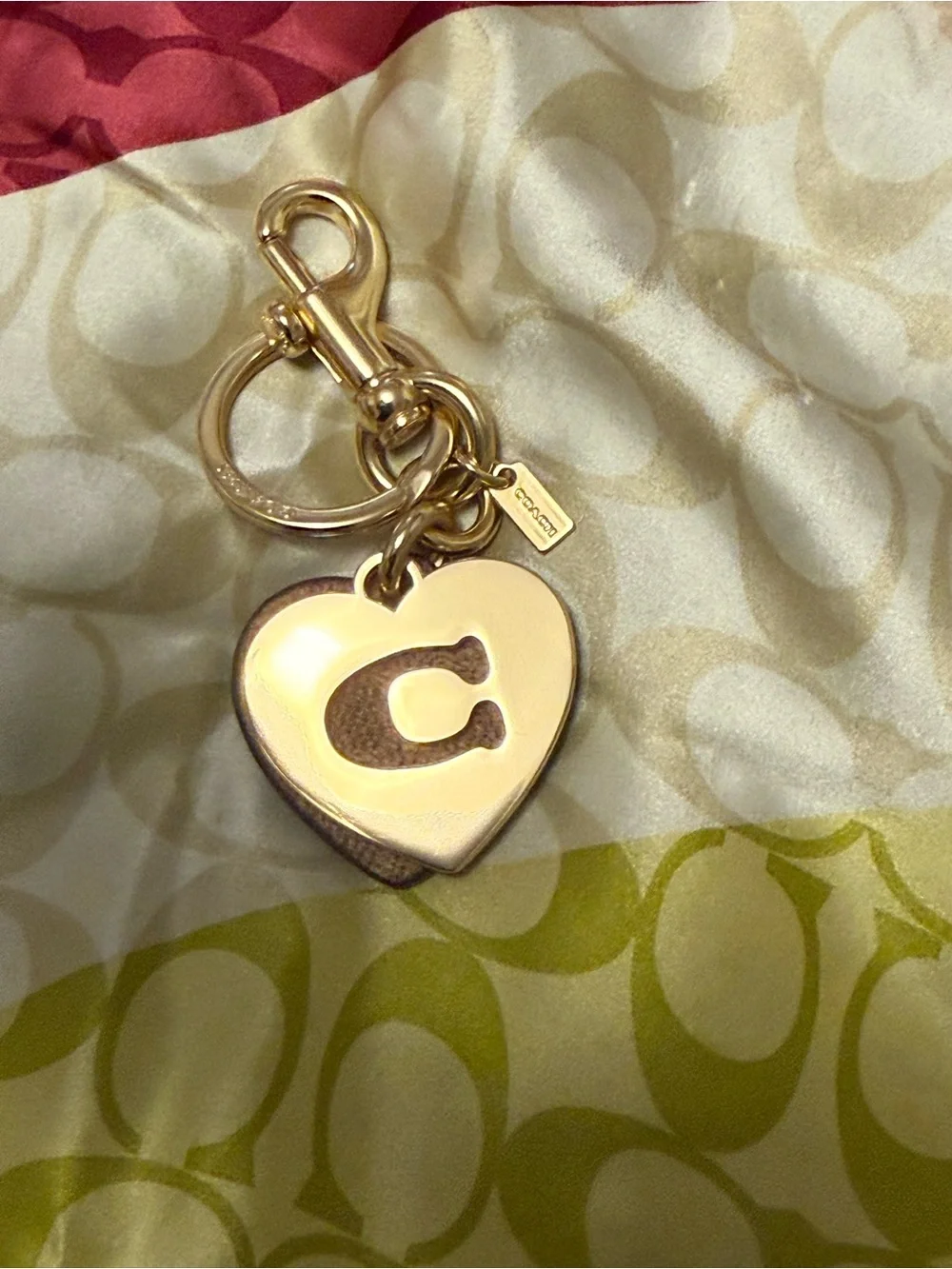 Coach Hearts Key Ring in Signature Canvas – Gold Tone Double Heart Bag Charm